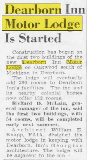 Dearborn Motor Lodge - Nov 1959 Article (newer photo)